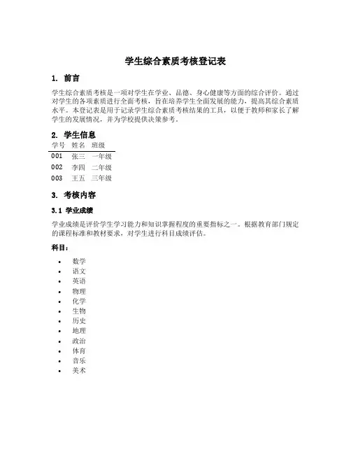 学生综合素质考核登记表