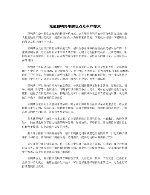 浅谈稻鸭共生的优点及生产技术