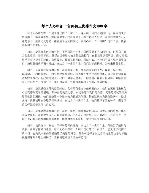 每个人心中都一亩田初三优秀作文800字