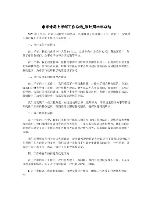 市审计局上半年工作总结_审计局半年总结