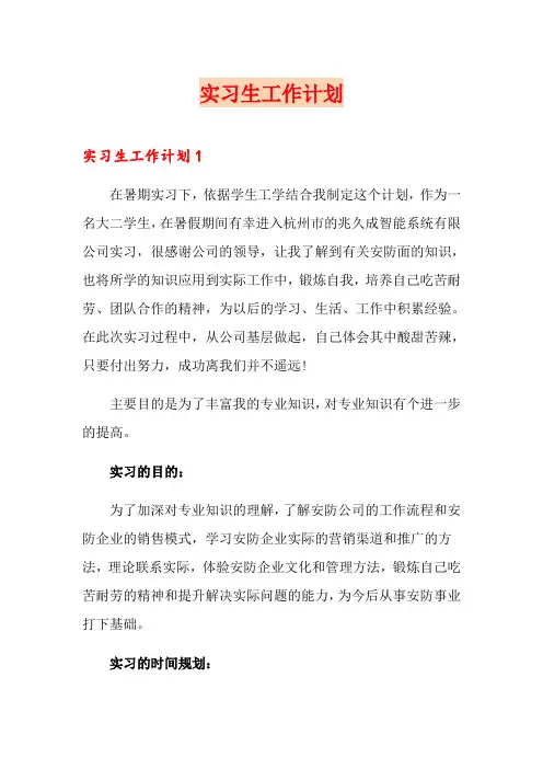 实习生工作计划