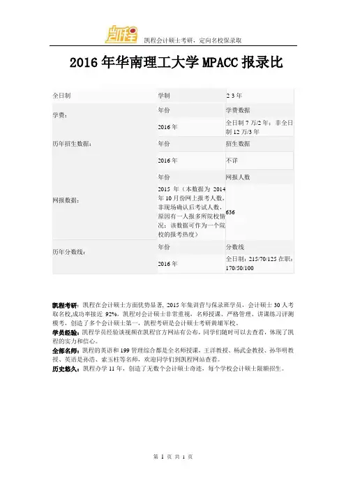2016年华南理工大学MPACC报录比