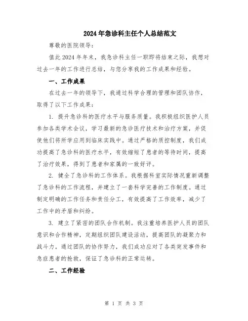 2024年急诊科主任个人总结范文
