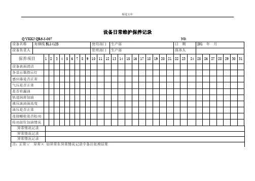 设备日常维护保养记录