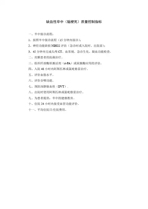 缺血性卒中(脑梗死)质量控制指标