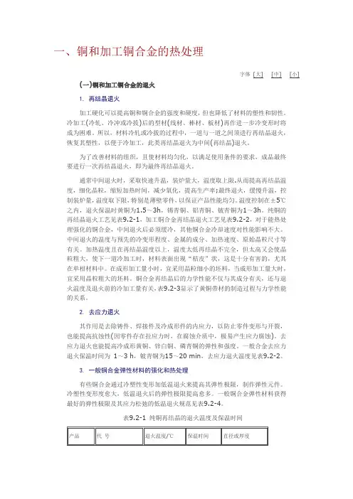 铜及加工铜合金的热处理