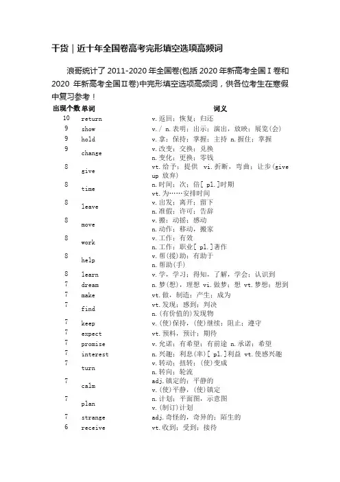 干货｜近十年全国卷高考完形填空选项高频词