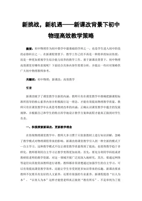 新挑战，新机遇——新课改背景下初中物理高效教学策略