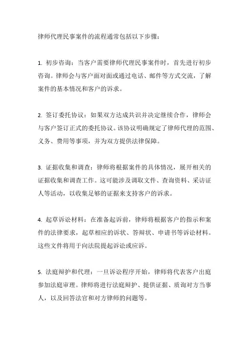 律师代理民事案件流程