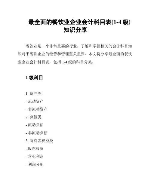 最全面的餐饮业企业会计科目表(1-4级)知识分享