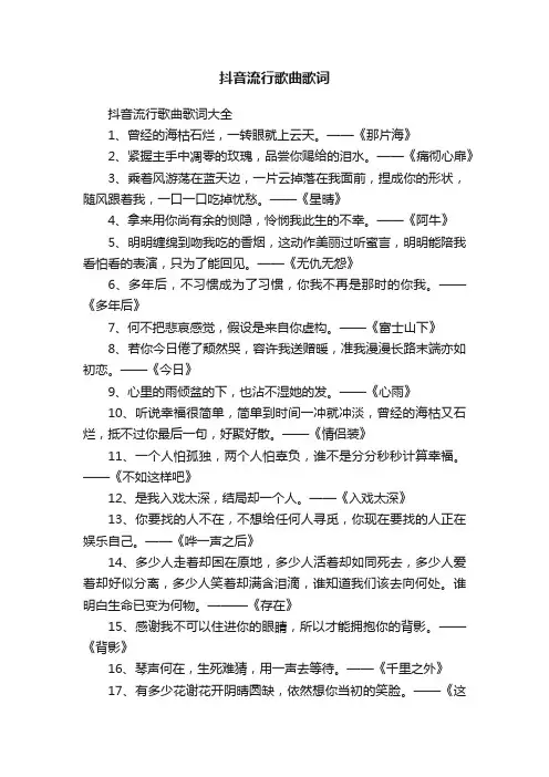 抖音流行歌曲歌词大全