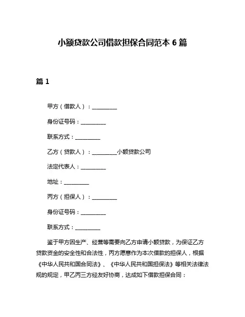 小额贷款公司借款担保合同范本6篇