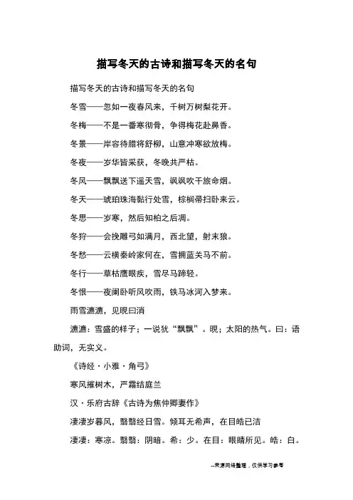 描写冬天的古诗和描写冬天的名句_优美段落