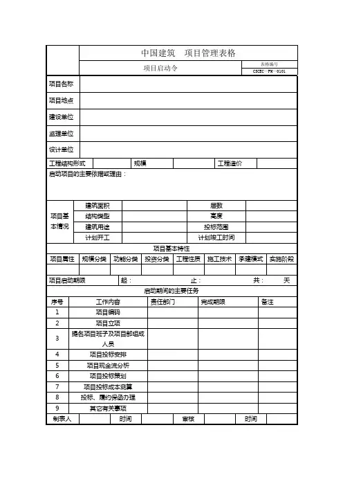 项目管理手册表格部分WORD版