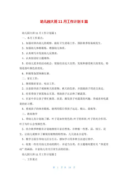 幼儿园大班11月工作计划5篇
