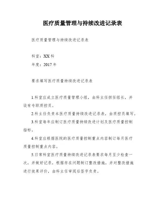 医疗质量管理与持续改进记录表