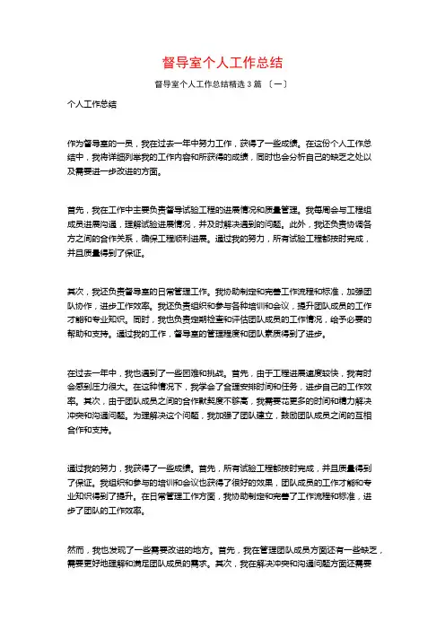 督导室个人工作总结3篇