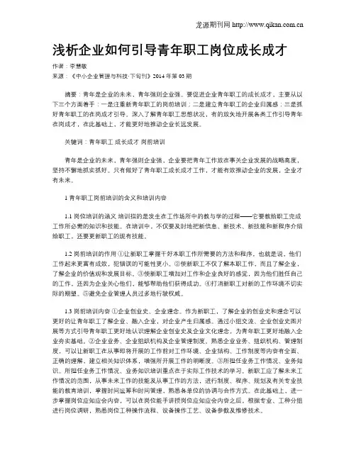 浅析企业如何引导青年职工岗位成长成才