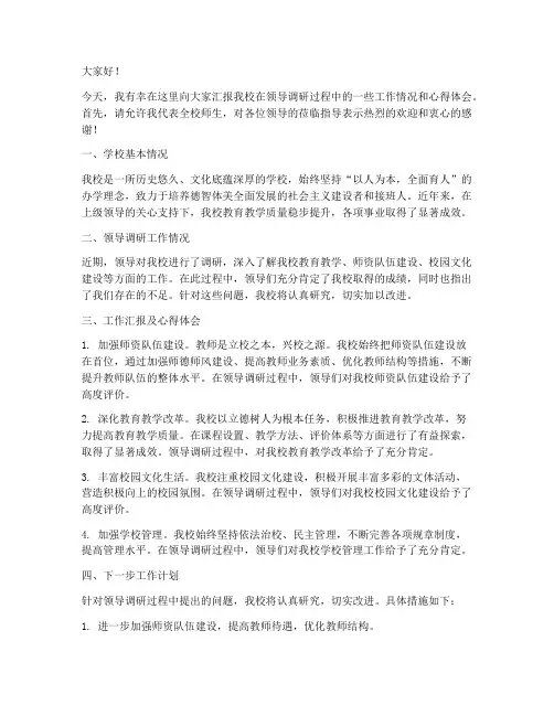 领导调研学校校长汇报发言稿