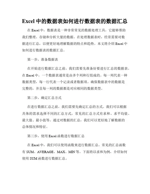 Excel中的数据表如何进行数据表的数据汇总