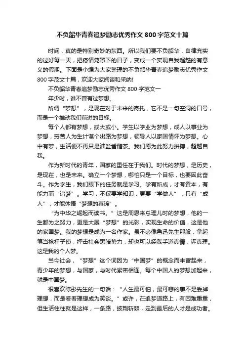 不负韶华青春追梦励志优秀作文800字范文十篇