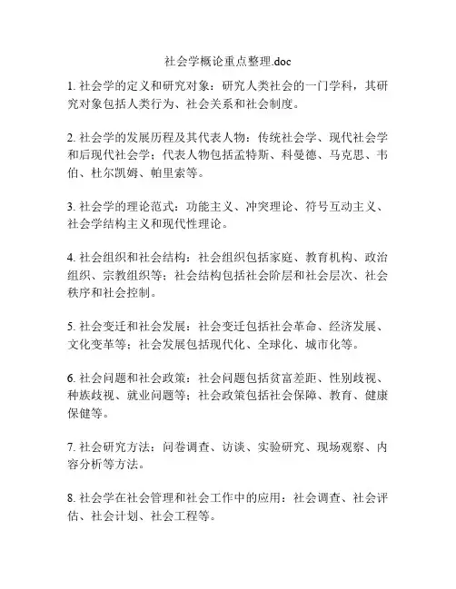 社会学概论重点整理
