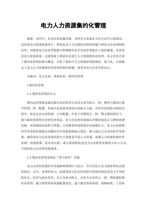 电力人力资源集约化管理