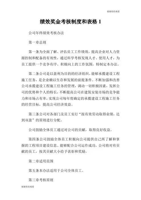 绩效奖金考核制度和表格.doc