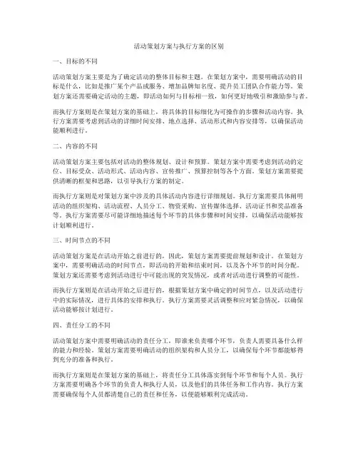 活动策划方案与执行方案的区别
