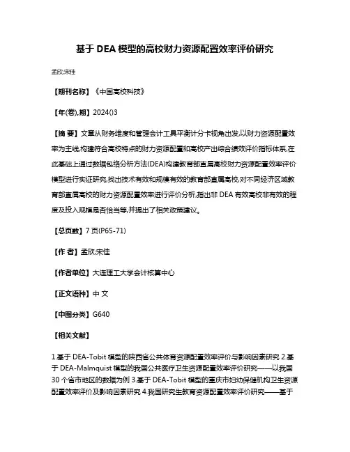 基于DEA模型的高校财力资源配置效率评价研究
