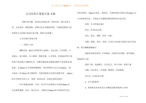 公司宣传片策划方案3篇