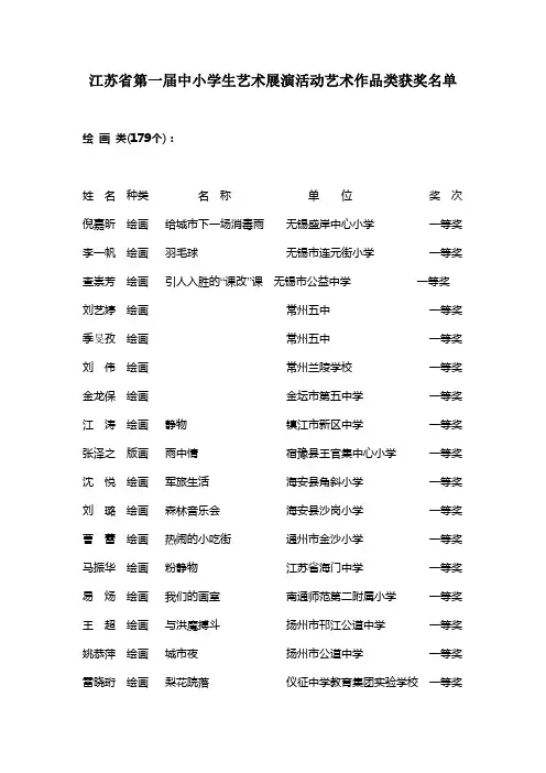 江苏省第一届中小学生艺术展演活动艺术作品类获奖名单