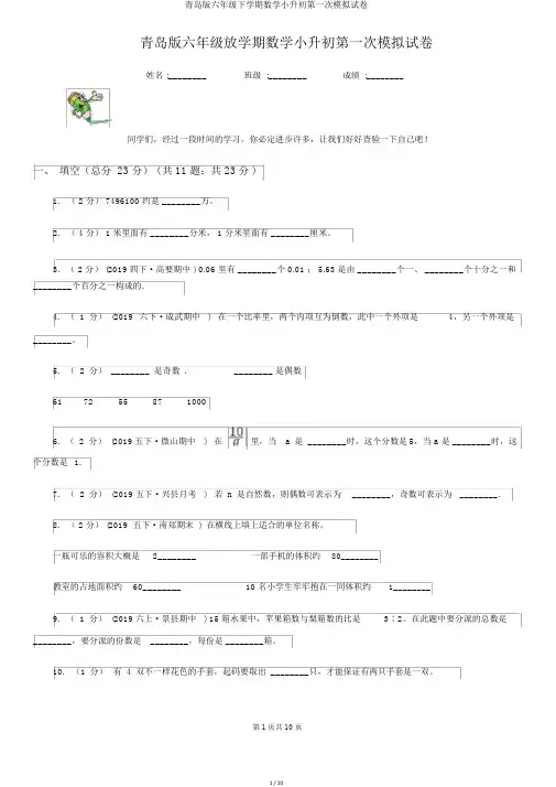 青岛版六年级下学期数学小升初第一次模拟试卷
