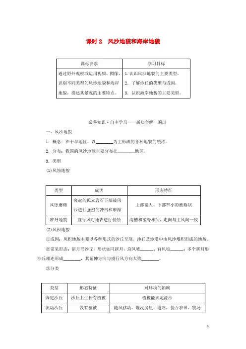 新教材高中地理第四章地貌第一节常见地貌类型课时2风沙地貌和海岸地貌学案新人教版必修第一册