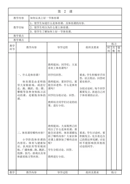 如何认真上好一节体育课(教案)人教版体育二年级上册