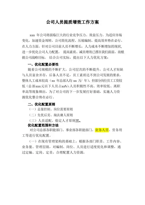 公司人员提质增效工作方案
