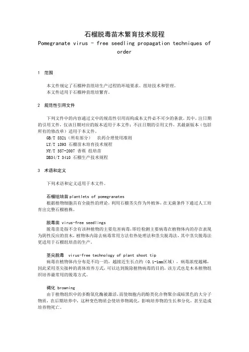 石榴脱毒苗木繁育技术规程