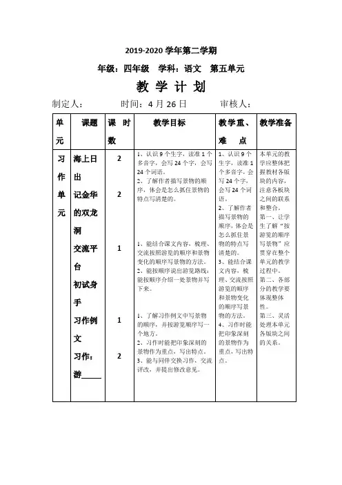 部编版语文四年级下册第五单元单元计划及教案