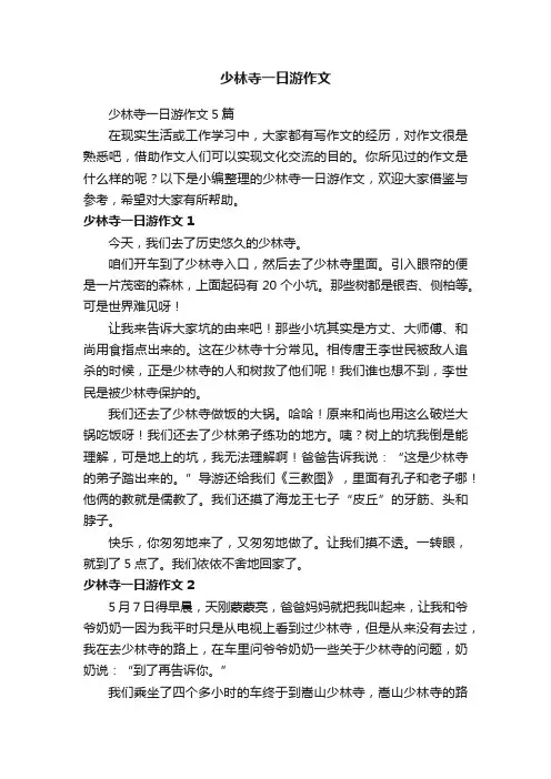 少林寺一日游作文5篇