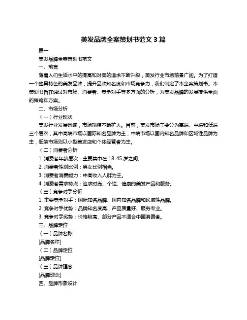 美发品牌全案策划书范文3篇