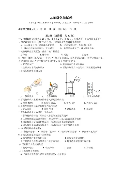 2018年九年级化学中考模拟试卷