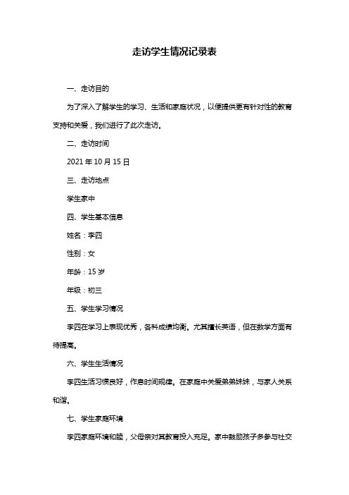 走访学生情况记录表