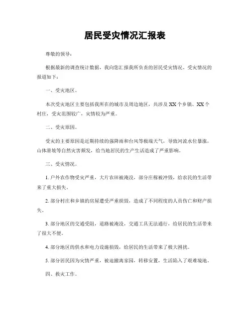 居民受灾情况汇报表