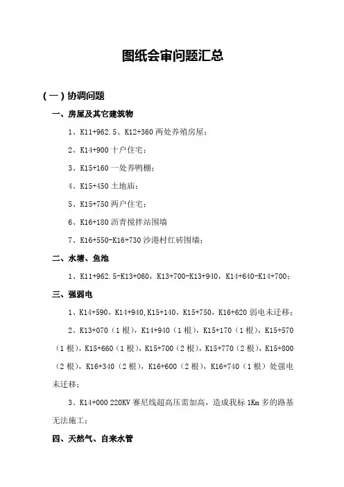 图纸汇会审问题汇总范本