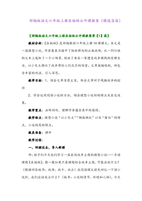 部编版语文六年级上册在柏林公开课教案(精选3篇)