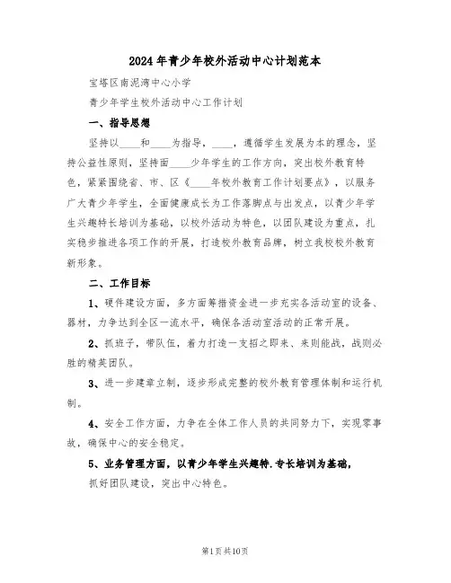 2024年青少年校外活动中心计划范本（三篇）