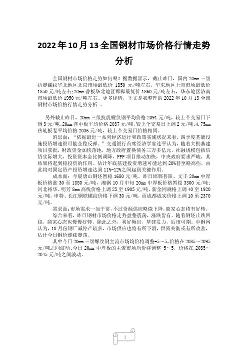 2022年10月13全国钢材市场价格行情走势分析