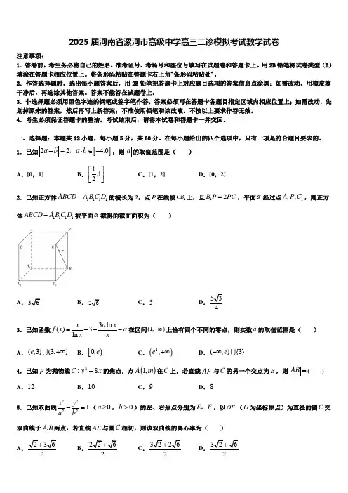 2025届河南省漯河市高级中学高三二诊模拟考试数学试卷含解析