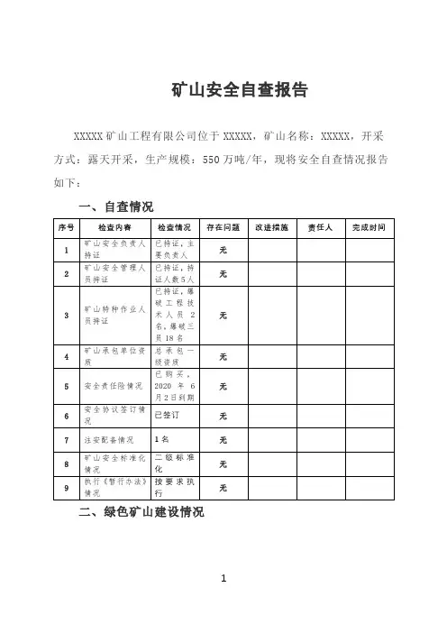 矿山安全生产隐患自查报告