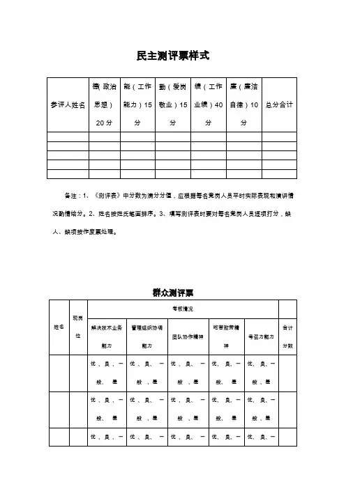民主测评票(三种样式)